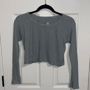 FREE WITH PURCHASE- Sage green waffle crop top